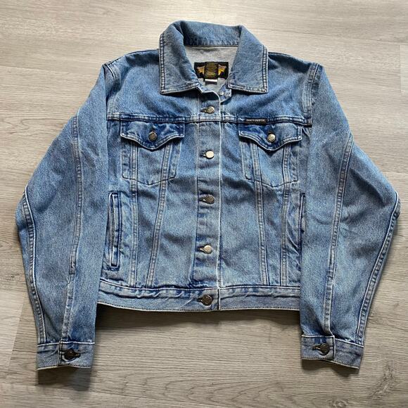 Vintage Y2K Harley Davidson Womens Denim Motorcycle Biker Big Logo Jacket Small - Picture 3 of 7